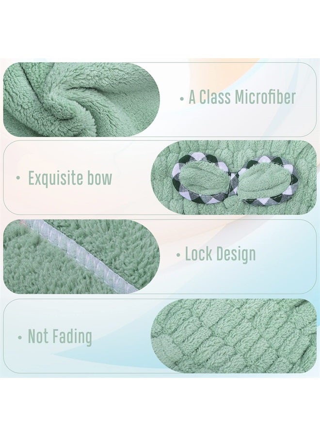 Aosmeol 2Pcs Microfiber Hair Drying Cap,Hair Towel Cap,Fast Coral Velvet Hair Drying Towel with Bow-Knot,Quick Dry Fast Drying Hair Caps for Women,Soft Absorbent Cap for Wet Hair Long Thick Hair(Khaki+Green)