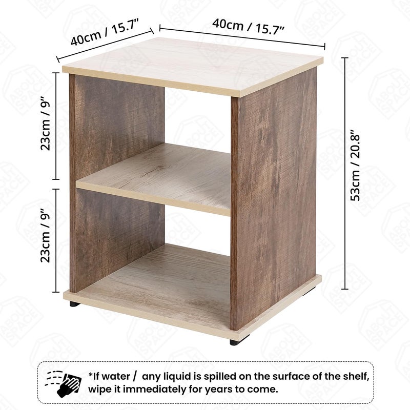 ABOUT SPACE Bed Side Table End Sofa Side TableCorner Coffee Table with Solid Finish Space Saving Furniture with Storage for Living RoomBed RoomBalconyHome DecorL 40 x B 40 x H 53 CmWalnut - Image 2