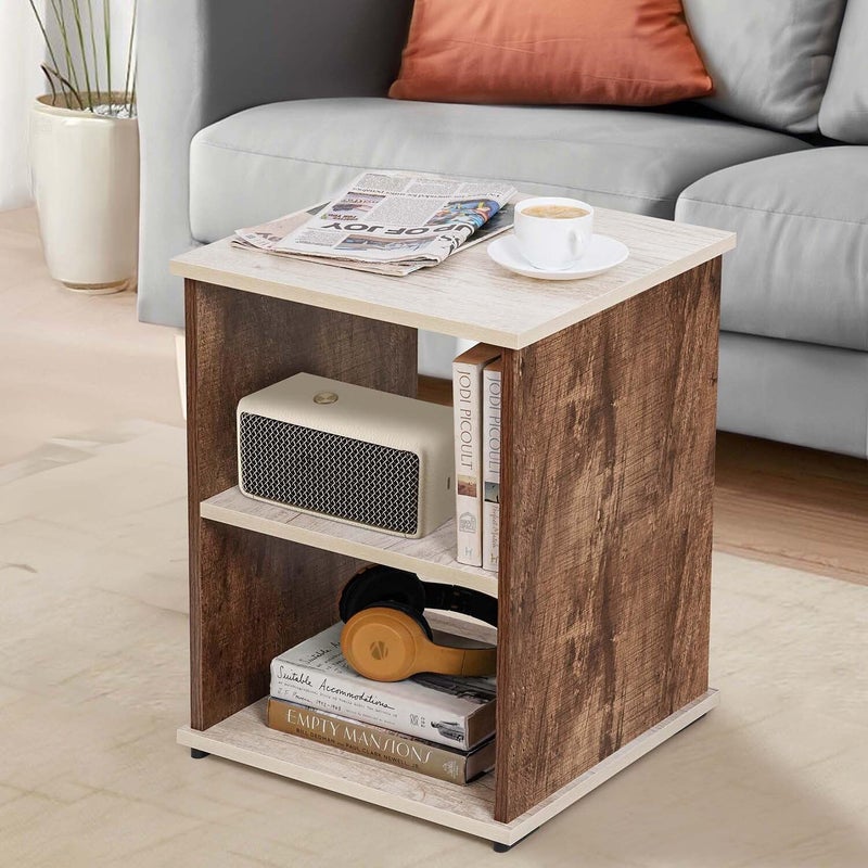 ABOUT SPACE Bed Side Table End Sofa Side TableCorner Coffee Table with Solid Finish Space Saving Furniture with Storage for Living RoomBed RoomBalconyHome DecorL 40 x B 40 x H 53 CmWalnut - Image 1