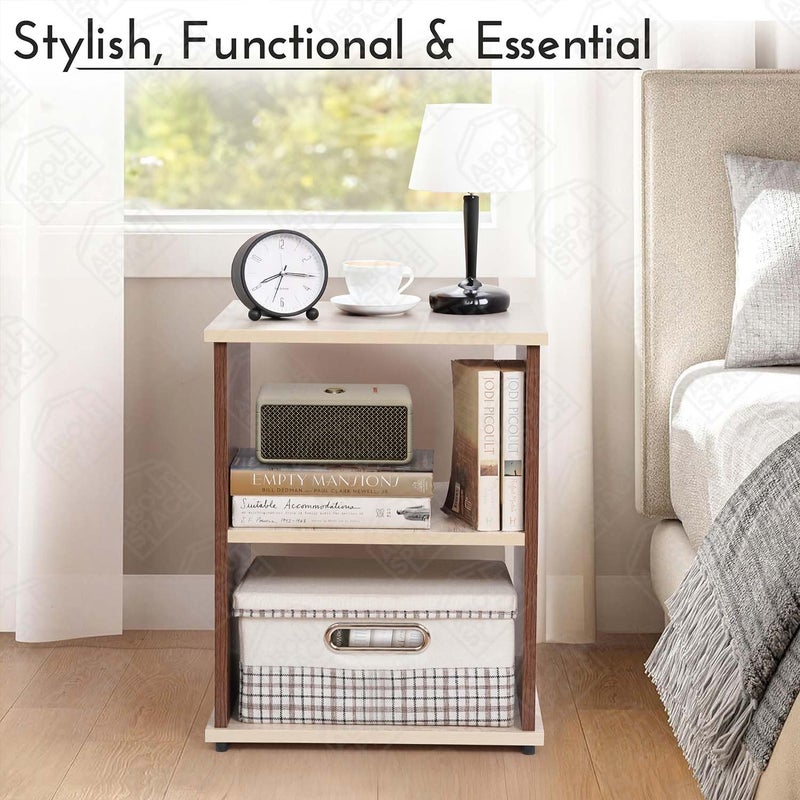 ABOUT SPACE Bed Side Table End Sofa Side TableCorner Coffee Table with Solid Finish Space Saving Furniture with Storage for Living RoomBed RoomBalconyHome DecorL 40 x B 40 x H 53 CmWalnut - Image 5