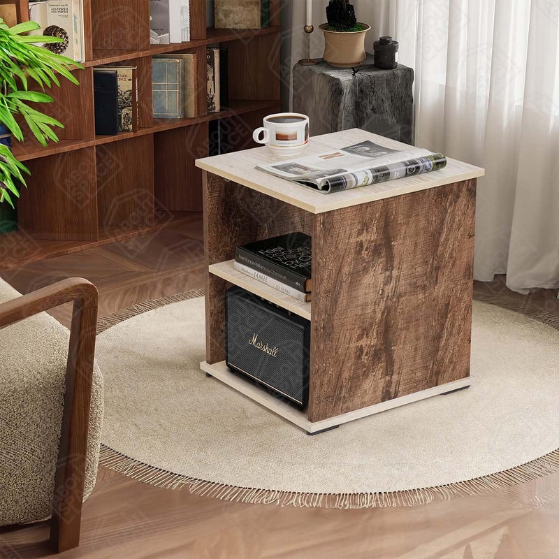 ABOUT SPACE Bed Side Table End Sofa Side TableCorner Coffee Table with Solid Finish Space Saving Furniture with Storage for Living RoomBed RoomBalconyHome DecorL 40 x B 40 x H 53 CmWalnut - Image 4