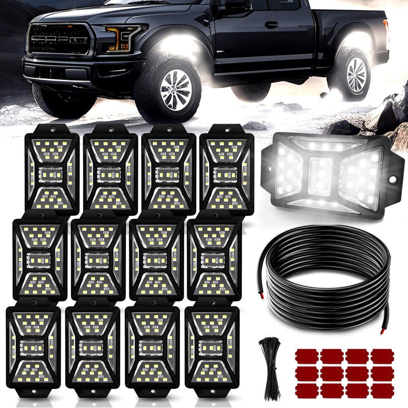 Auto Buero 12 Pods 324 LED White Rock Lights with 328FT Extension Wire 6000K Super Bright Underglow Light Waterproof IP67 360 Full Angle Illuminate Rock Lights for Trucks Jeep UTV ATV SUV BoatsPatented - Image 2