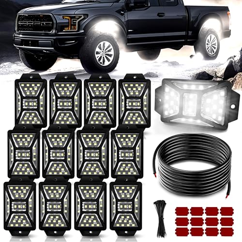 Auto Buero 12 Pods 324 LED White Rock Lights with 328FT Extension Wire 6000K Super Bright Underglow Light Waterproof IP67 360 Full Angle Illuminate Rock Lights for Trucks Jeep UTV ATV SUV BoatsPatented - Image 1