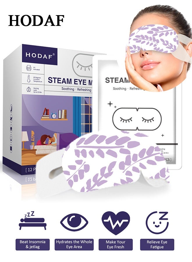 Hodaf 12 Packs Lavender Steam Eye Mask - for Dry Eyes Heated Eye Mask Reduces Dark Circle Puffiness - Disposable Eye Compress Warm Compress for Eyes Relax Sleep Mask - for Stress & Pain Relief Tired Eye Fatigue - Image 1