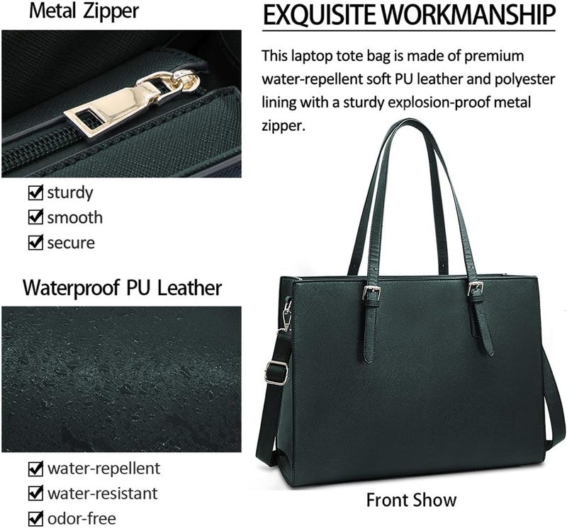 NUBILY Laptop Bag for Women Waterproof Lightweight Leather 15.6 Inch Computer Tote Bag - Image 2