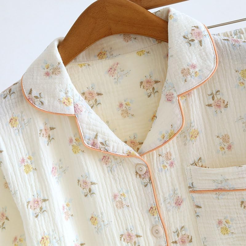 codcm Womens 3pcs Cotton Pajamas Set Short Sleeve Sleepwear Fruit Print Cute Pj Set with Long Pants(Flower03,Large) - Image 2