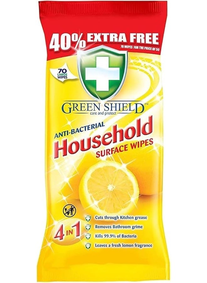 Antibacterial Household Surface Cleaning Wipes, Lemon 70 Wipes