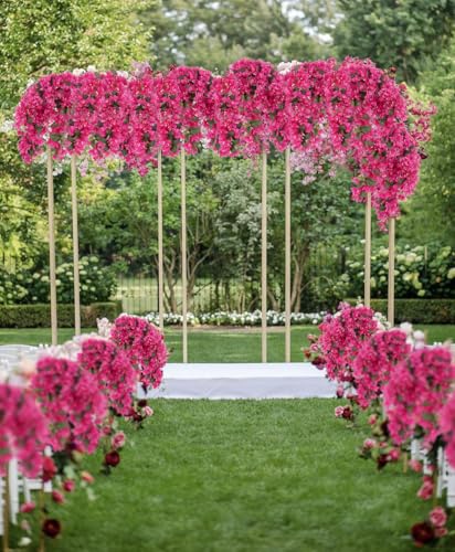 IPOPU 4PCS Bougainvillea Artificial Flowers 42" Long Stem Pink Faux Silk Bougainvillea Flowers Fake Hanging Flower Branches for Wedding Table Centerpieces Home Garden Arch Wall Decorations (Deep Pink) - Image 3