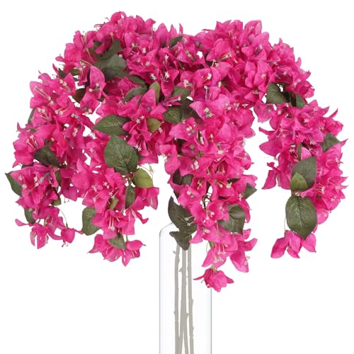 IPOPU 4PCS Bougainvillea Artificial Flowers 42" Long Stem Pink Faux Silk Bougainvillea Flowers Fake Hanging Flower Branches for Wedding Table Centerpieces Home Garden Arch Wall Decorations (Deep Pink) - Image 1