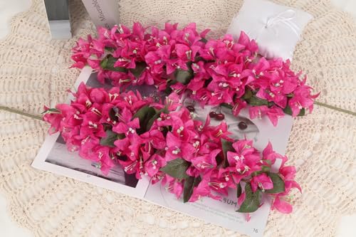 IPOPU 4PCS Bougainvillea Artificial Flowers 42" Long Stem Pink Faux Silk Bougainvillea Flowers Fake Hanging Flower Branches for Wedding Table Centerpieces Home Garden Arch Wall Decorations (Deep Pink) - Image 4