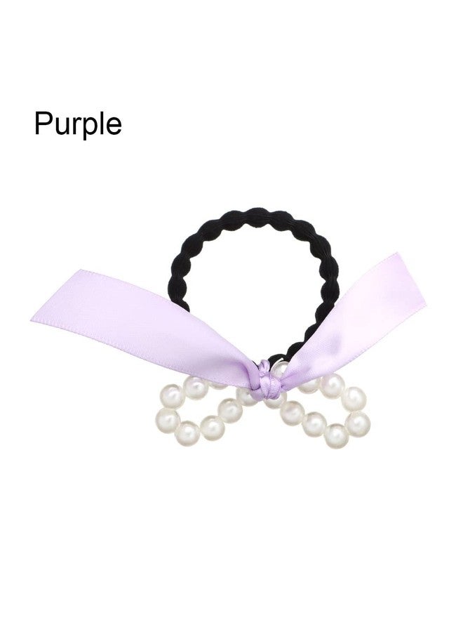 Fabula by OOMPH Jewellery Combo of 3 Black, White & Purple Satin Bow & Pearls RubberBand HairTie Ponytail Holder For Women & Girls Stylish Latest (HSSK104_AMR2) - Image 5
