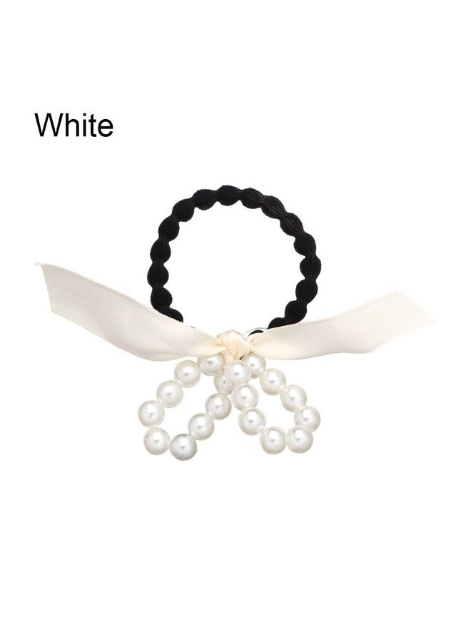 Fabula by OOMPH Jewellery Combo of 3 Black, White & Purple Satin Bow & Pearls RubberBand HairTie Ponytail Holder For Women & Girls Stylish Latest (HSSK104_AMR2) - Image 4