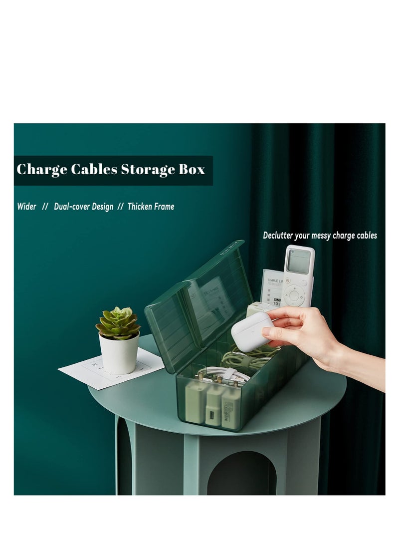 Excefore - Clear USB Cable Cord Organizer Box, Data Cable Organizer Box, Small Sized Plastic Storage Boxes With Deviders, Charging Cord Hider Box, Sticky Notes and 1.5M Reusable Hoop&Loop Tape - Image 1