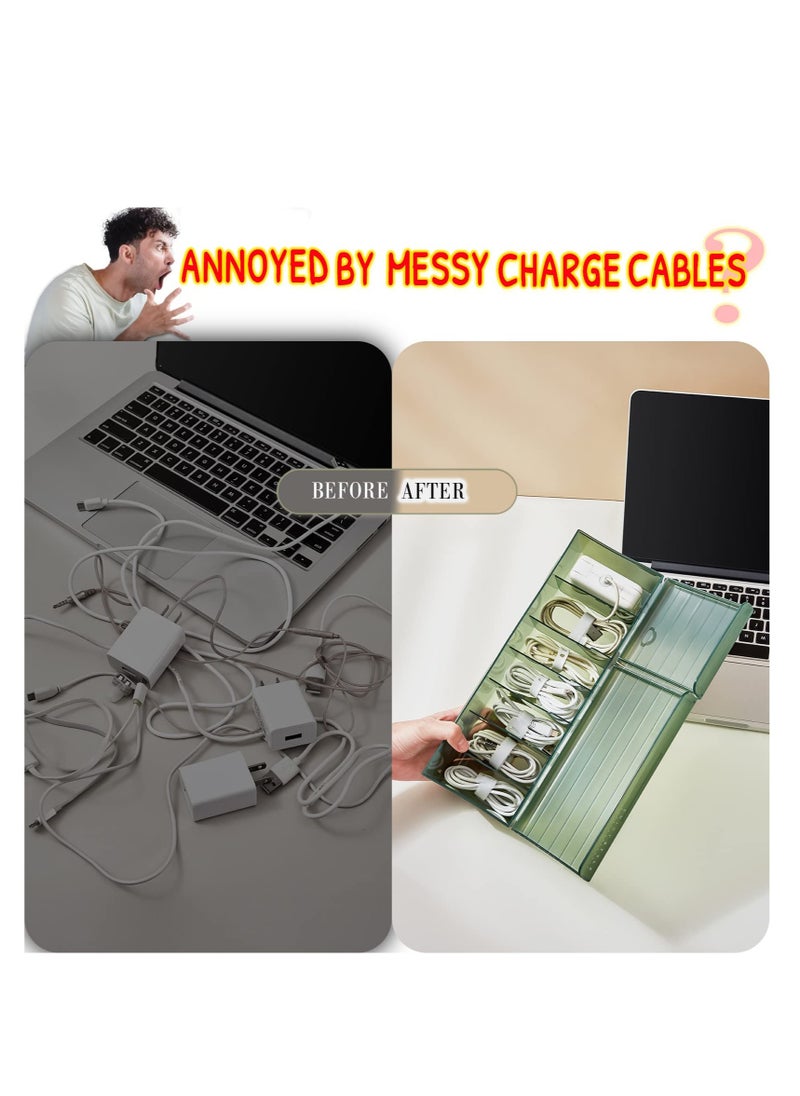 Excefore - Clear USB Cable Cord Organizer Box, Data Cable Organizer Box, Small Sized Plastic Storage Boxes With Deviders, Charging Cord Hider Box, Sticky Notes and 1.5M Reusable Hoop&Loop Tape - Image 1