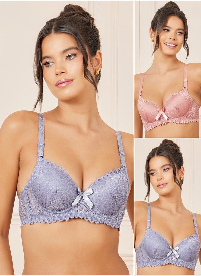 Styli - Pack of 2 - Padded Wired All Over Lace Scalloped Trim T-Shirt Bras - Image 1