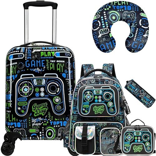 Inprof Kid’s Luggage Set 5 Piece Suitcase Set 16’’ Hardside Luggage with Spinner Wheels Girls Boys Carry on Luggage Travel Rolling Luggage Airline Approved - Image 1
