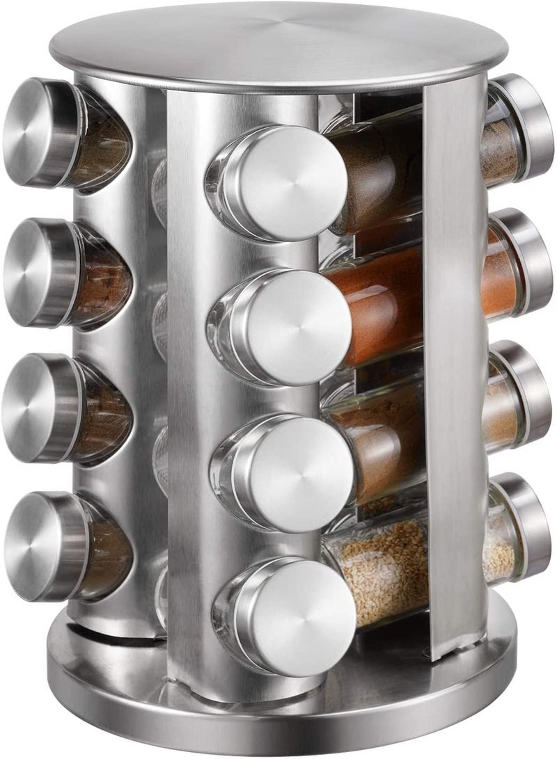Delavala Revolving Spice Tower Round Spice Rack Set of 16 Spice Jars Seasoning Storage Organization Stainless Steel Spice Rack - Image 1