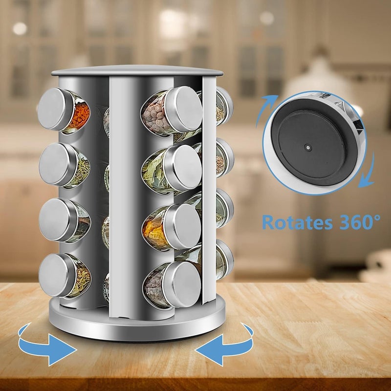 Delavala Revolving Spice Tower Round Spice Rack Set of 16 Spice Jars Seasoning Storage Organization Stainless Steel Spice Rack - Image 5