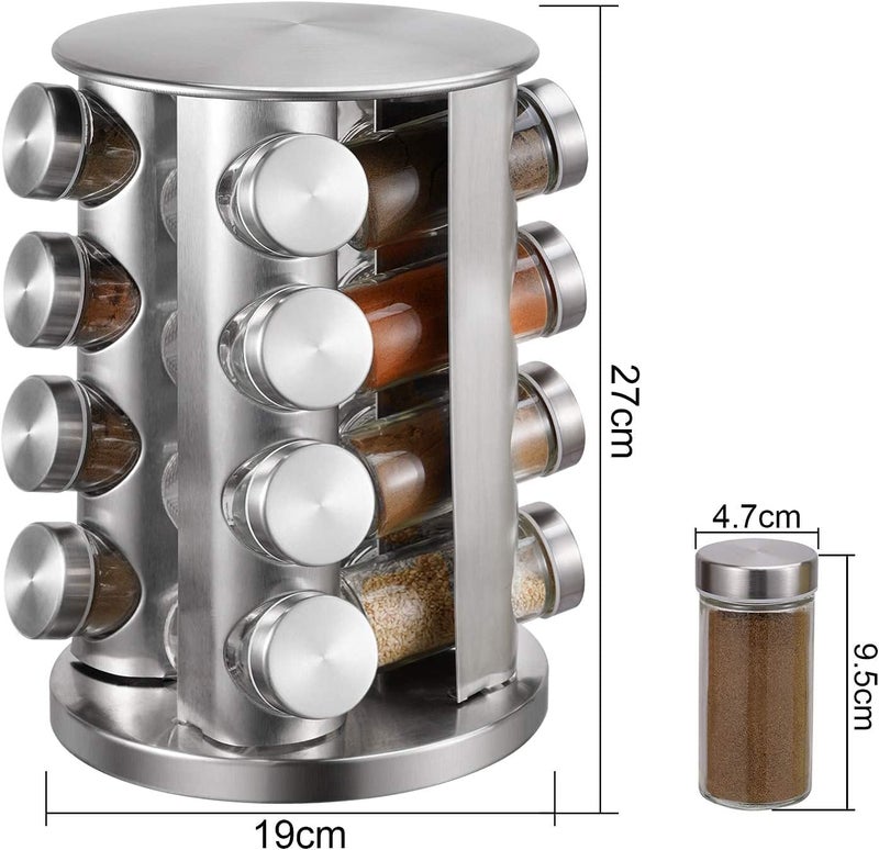 Delavala Revolving Spice Tower Round Spice Rack Set of 16 Spice Jars Seasoning Storage Organization Stainless Steel Spice Rack - Image 3