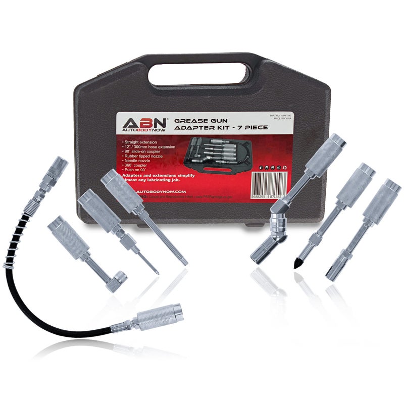 ABN Lube Accessory Kit  7pc Automotive Universal Grease Coupler Kit and Grease Gun Attachments with Carrying Case