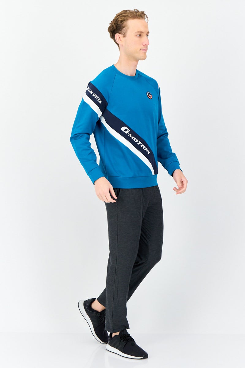 GIORDANO G-Motion Men Sportswear Fit Long Sleeves Training Sweatshirt, Teal Blue  - Image 3