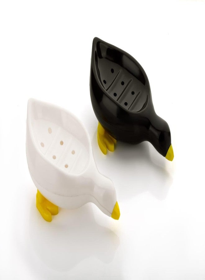 FLYMORE Duck-Shape Self Draining Soap Dish Holder, Easy Clean Soap Dish for Shower with Suction Cup Creative soap Box, for Bathroom, Kitchen, Bathtub, Wash basins (White,Plastic, Pack of 2) - Image 3