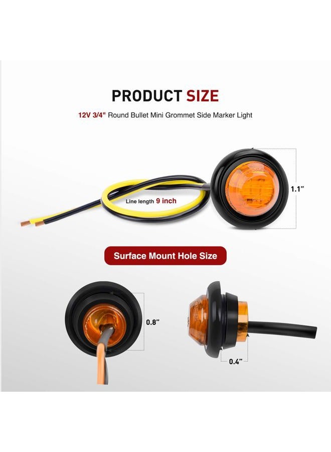 Nilight TL-03 10 PCS 3/4” Round Clearance LED Front Rear Side Indicator Bullet Marker Light for Truck RV Car Bus Trailer Van Caravan Boat (12V, Amber), 2 Years Warranty - Image 2
