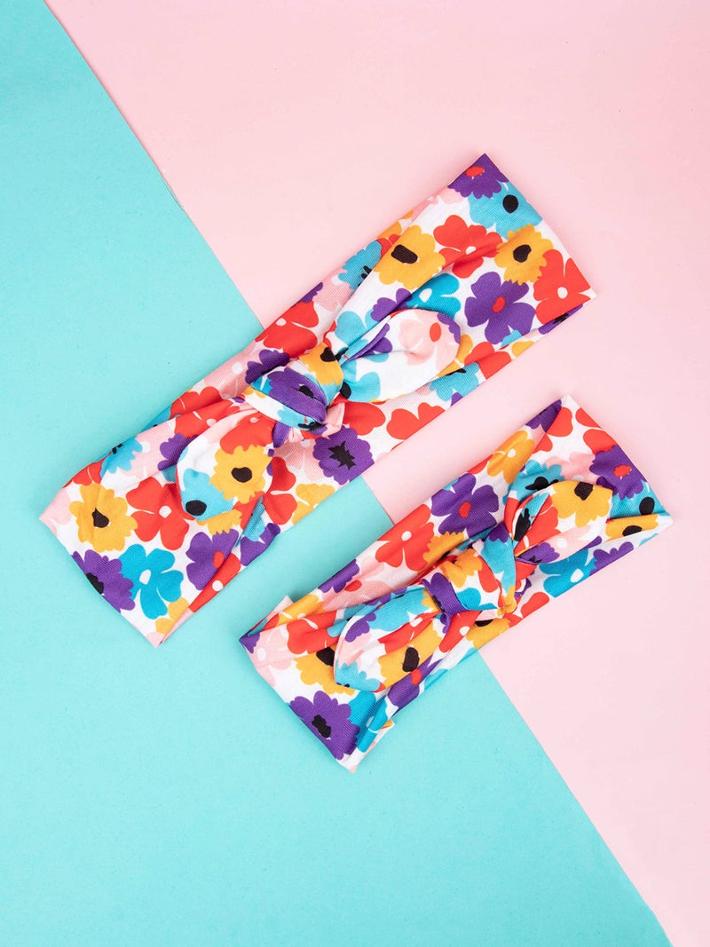 Arendelle White Floral Mother & Daughter Hairband Combo with Top Knot [AHA313] - Image 3