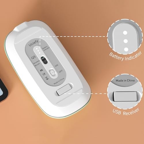 Uciefy Q5 Slim Rechargeable Wireless Mouse, 2.4G Portable Optical Silent Ultra Thin Wireless Computer Mouse with USB Receiver and Type C Adapter, Compatible with PC, Laptop, Desktop (Mint Green) - Image 5