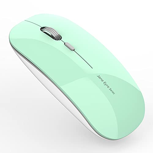 Uciefy Q5 Slim Rechargeable Wireless Mouse, 2.4G Portable Optical Silent Ultra Thin Wireless Computer Mouse with USB Receiver and Type C Adapter, Compatible with PC, Laptop, Desktop (Mint Green) - Image 1