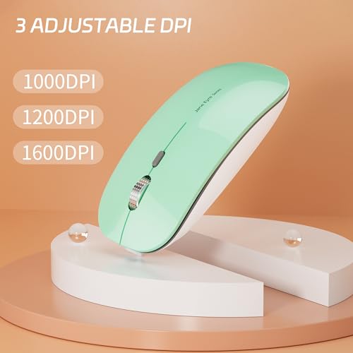 Uciefy Q5 Slim Rechargeable Wireless Mouse, 2.4G Portable Optical Silent Ultra Thin Wireless Computer Mouse with USB Receiver and Type C Adapter, Compatible with PC, Laptop, Desktop (Mint Green) - Image 4