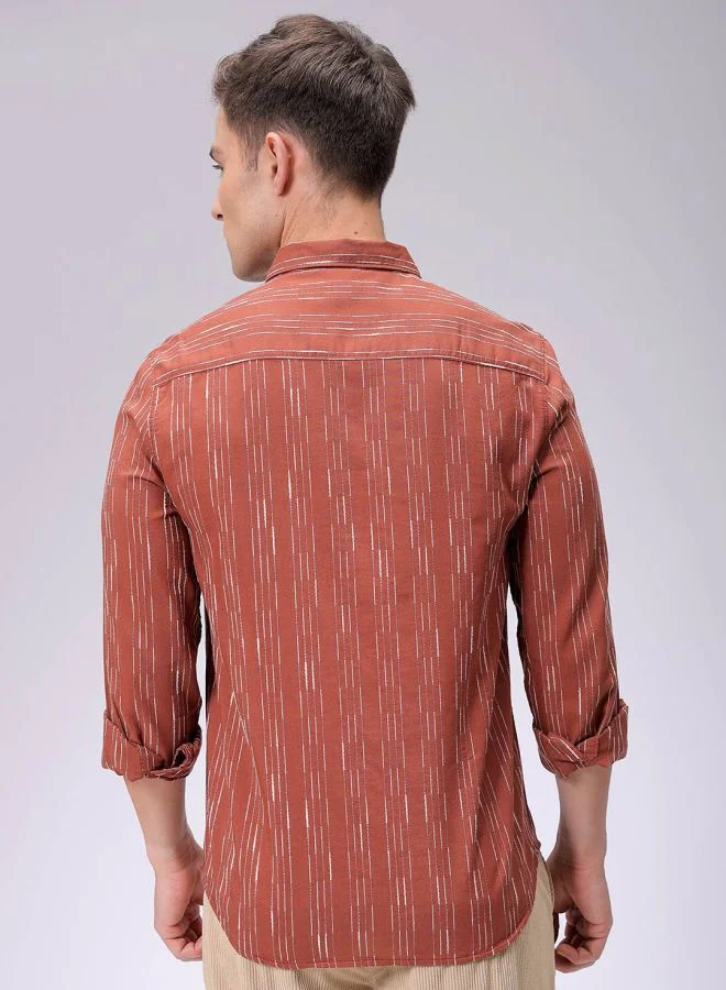 The Indian Garage Co Men Slim Fit Striped Full Sleeves Cutaway Collar Casual Shirt