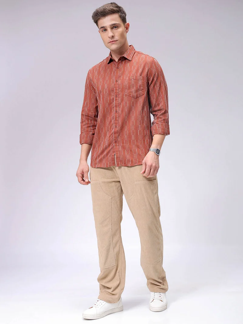 The Indian Garage Co Men Slim Fit Striped Full Sleeves Cutaway Collar Casual Shirt