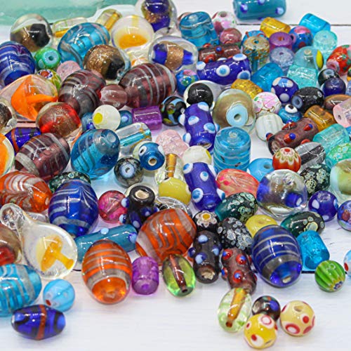 Fun-Weevz Assorted Glass Beads for Jewelry Making Adults, Bulk Glass Beads for Crafts, Lampwork Murano Bead Mix for Bracelets and Necklaces, Crafting Beads Supplies Kit, Large & Small Beads - Image 3