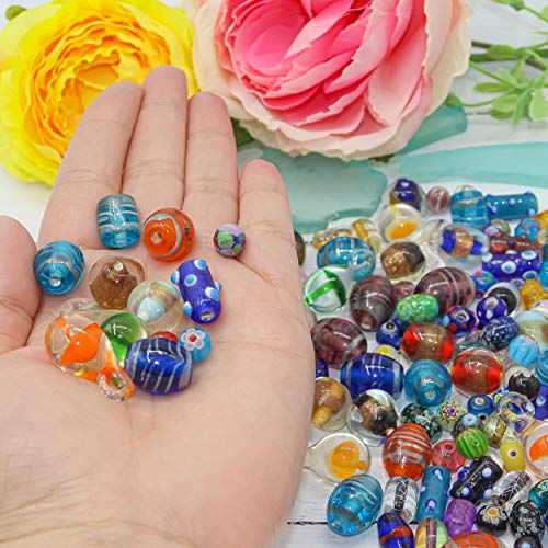Fun-Weevz Assorted Glass Beads for Jewelry Making Adults, Bulk Glass Beads for Crafts, Lampwork Murano Bead Mix for Bracelets and Necklaces, Crafting Beads Supplies Kit, Large & Small Beads - Image 2