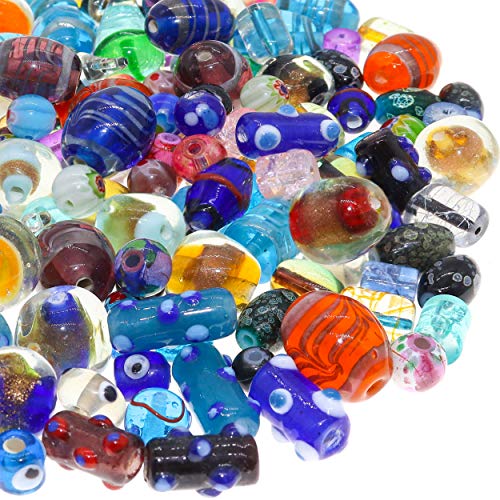 Fun-Weevz Assorted Glass Beads for Jewelry Making Adults, Bulk Glass Beads for Crafts, Lampwork Murano Bead Mix for Bracelets and Necklaces, Crafting Beads Supplies Kit, Large & Small Beads - Image 1