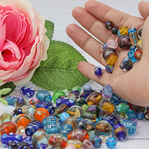 Fun-Weevz Assorted Glass Beads for Jewelry Making Adults, Bulk Glass Beads for Crafts, Lampwork Murano Bead Mix for Bracelets and Necklaces, Crafting Beads Supplies Kit, Large & Small Beads - Image 5