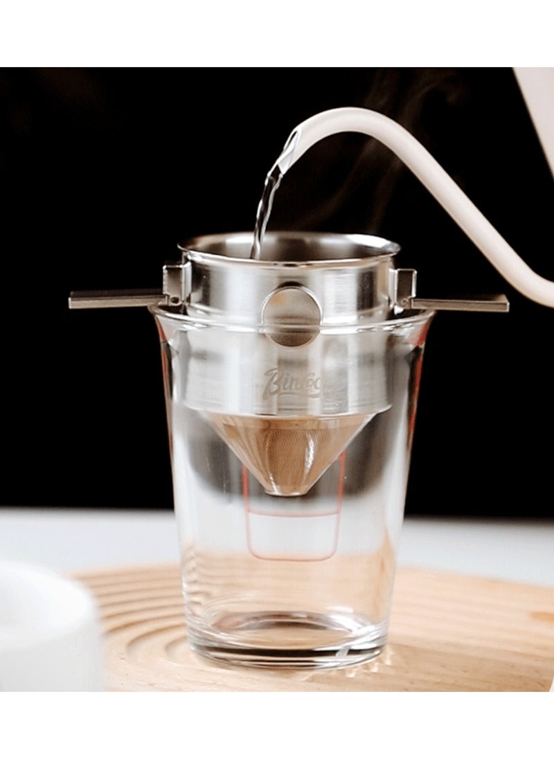 Bincoo Double Mesh Pour Over Stainless-Steel  Collapsible Coffee Dripper, Reusable Portable Pour Over Coffee Filter with Collapsible Arms, Paperless Mini Coffee Maker for Home Camping Travel Office  - Image 2