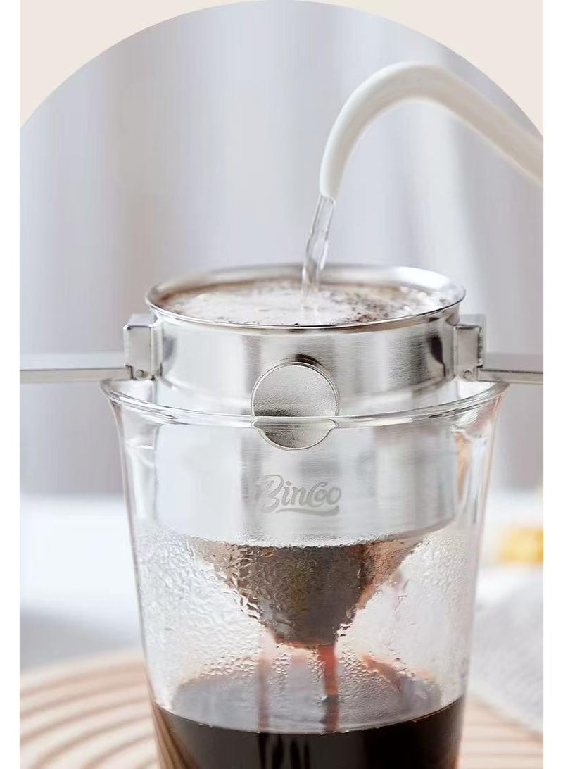 Bincoo Double Mesh Pour Over Stainless-Steel  Collapsible Coffee Dripper, Reusable Portable Pour Over Coffee Filter with Collapsible Arms, Paperless Mini Coffee Maker for Home Camping Travel Office - Image 3