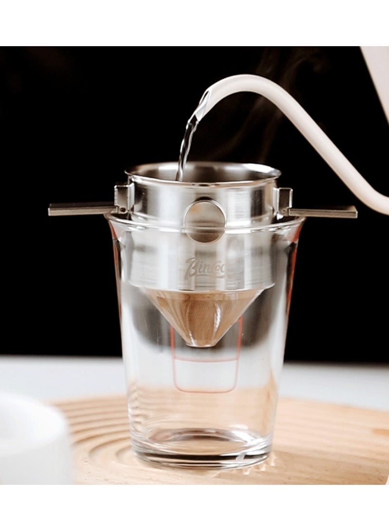 Bincoo Double Mesh Pour Over Stainless-Steel  Collapsible Coffee Dripper, Reusable Portable Pour Over Coffee Filter with Collapsible Arms, Paperless Mini Coffee Maker for Home Camping Travel Office - Image 4