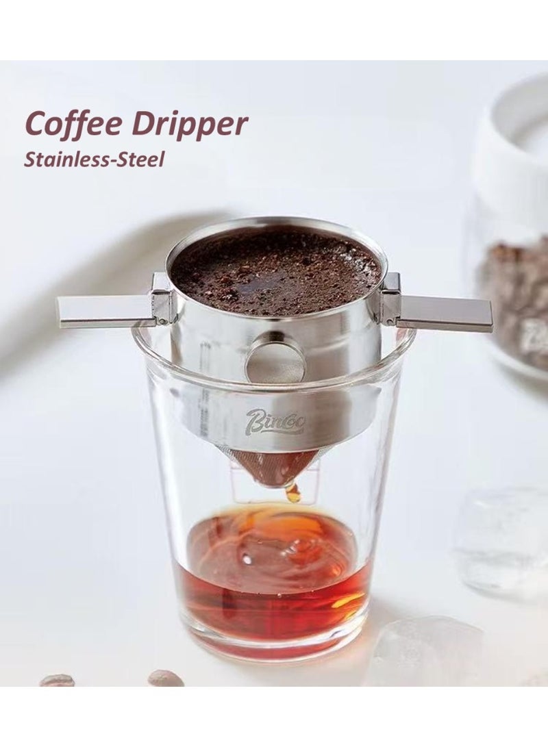 Bincoo Double Mesh Pour Over Stainless-Steel  Collapsible Coffee Dripper, Reusable Portable Pour Over Coffee Filter with Collapsible Arms, Paperless Mini Coffee Maker for Home Camping Travel Office - Image 1
