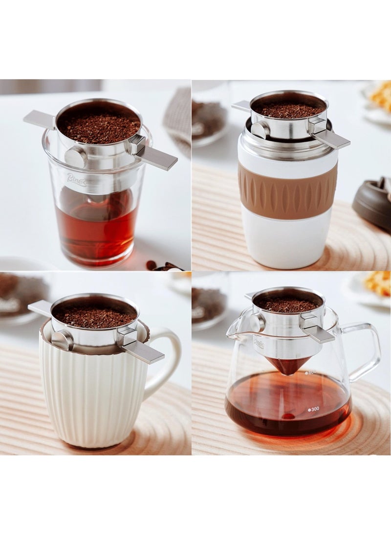 Bincoo Double Mesh Pour Over Stainless-Steel  Collapsible Coffee Dripper, Reusable Portable Pour Over Coffee Filter with Collapsible Arms, Paperless Mini Coffee Maker for Home Camping Travel Office - Image 5