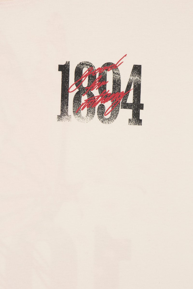 GOOD FOR NOTHING Men Crew Neck Short Sleeve Graphic Print T-Shirt, Cream - Image 5