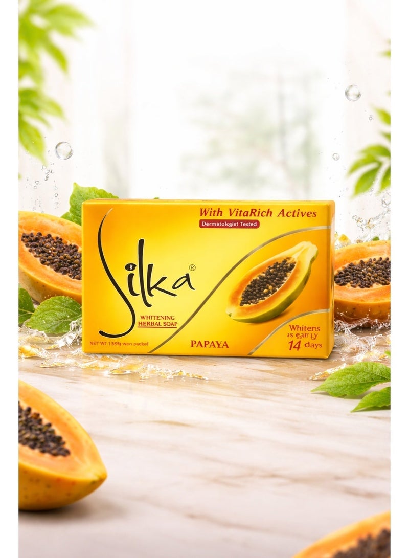 Silka Papaya Whitening Herbal Soap with VitaRich Actives 2 x 135g - Image 2