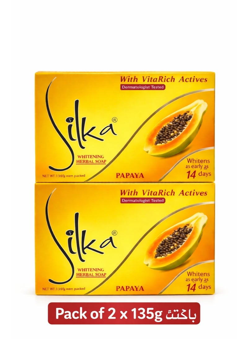 Silka Papaya Whitening Herbal Soap with VitaRich Actives 2 x 135g - Image 1