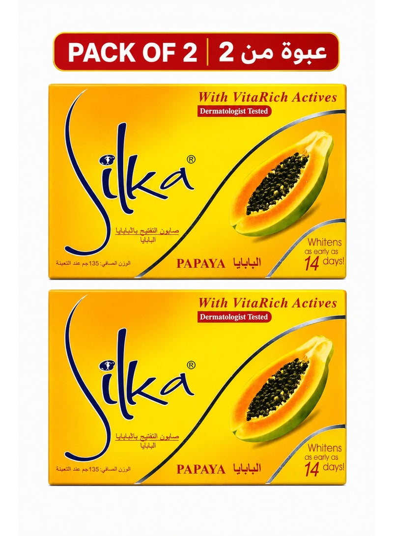 Silka Papaya Whitening Herbal Soap with VitaRich Actives 2 x 135g - Image 1