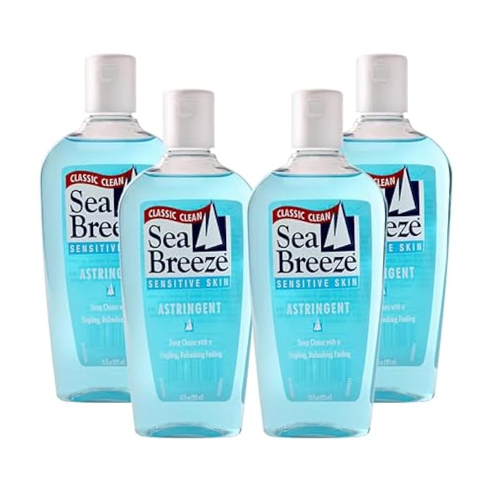 Sea Breeze Astringent Sensitive Skin - Facial Cleanser with Natural Oils for Deep Pore Cleansing and Acne Control - Refreshing Face Cleanser - 4 pc