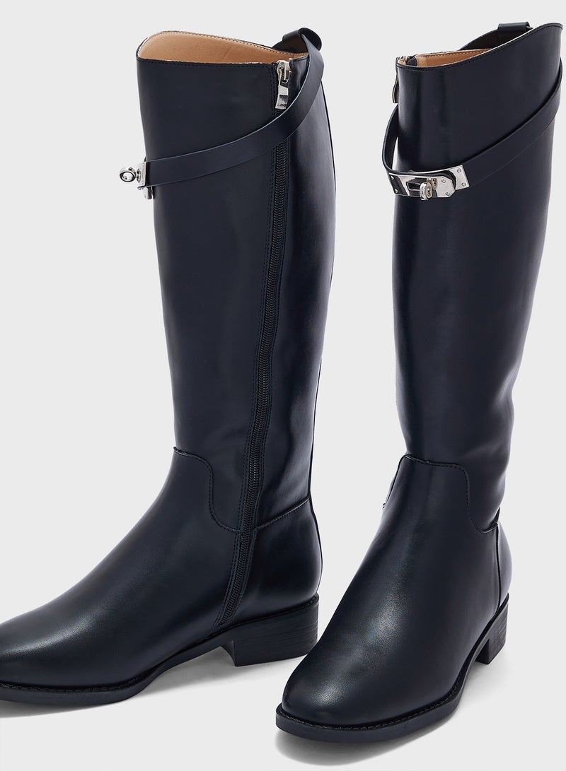 ELLA Buckle Detail Knee Length Boots - Image 4
