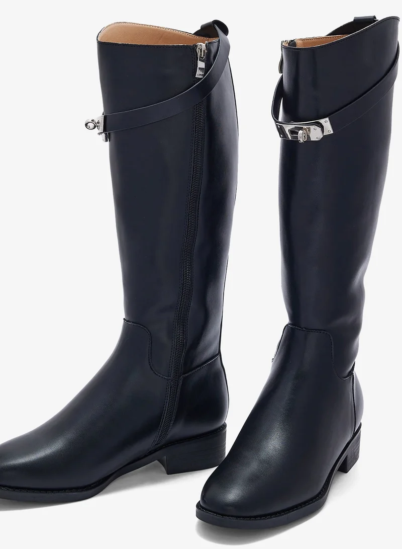 ELLA Buckle Detail Knee Length Boots