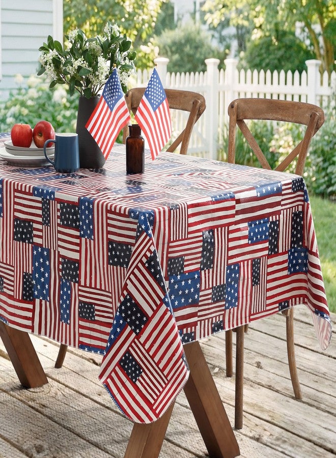 Newbridge American Flag Collage White Vinyl Tablecloth with Flannel Backing, Patriotic Stars and Stripes Patchwork Print, Easy Care Wipe Clean Indoor Outdoor Table Cover, 52 x 70 Inch Rectangle - Image 2